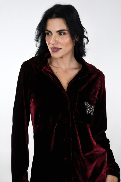 BLUSA KAROLINE VELUDO VINHO