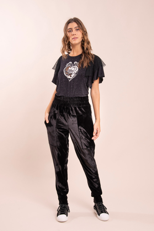 CALÇA JANET VELUDO PRETA
